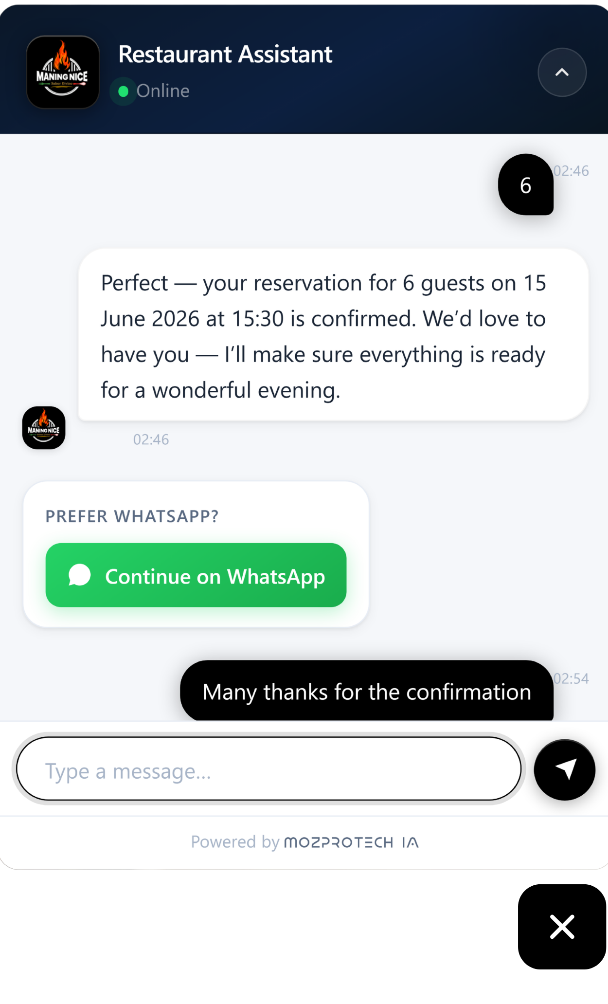 AI restaurant assistant — Divergent IA by MozProTech